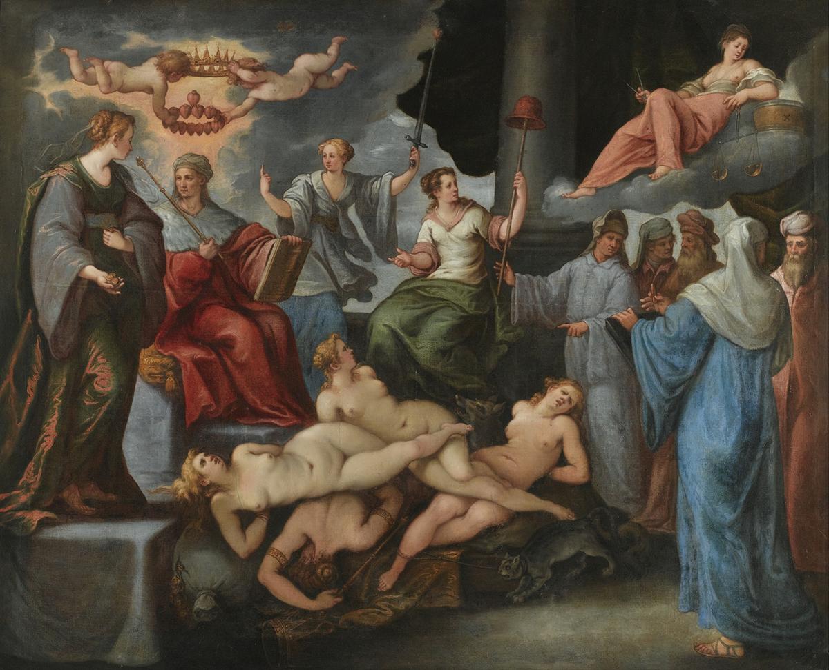 "Triumph of the Virtues Over the Vices," circa 1592, by Paolo Fiammingo. Oil on canvas. (Public Domain)
