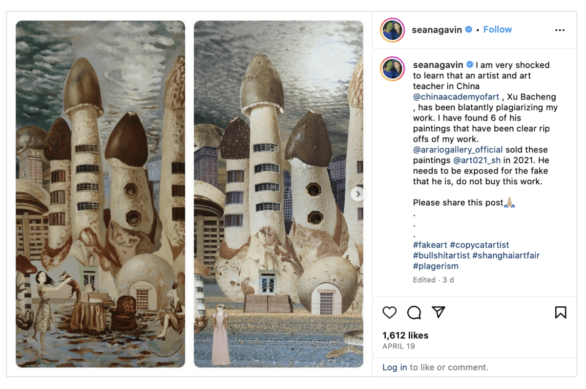 British artist Seana Gavin’s April 19 Instagram post showed a drawing by Chinese painter Xu Bacheng that closely resembled her own work. (seanagavin/Instagram)