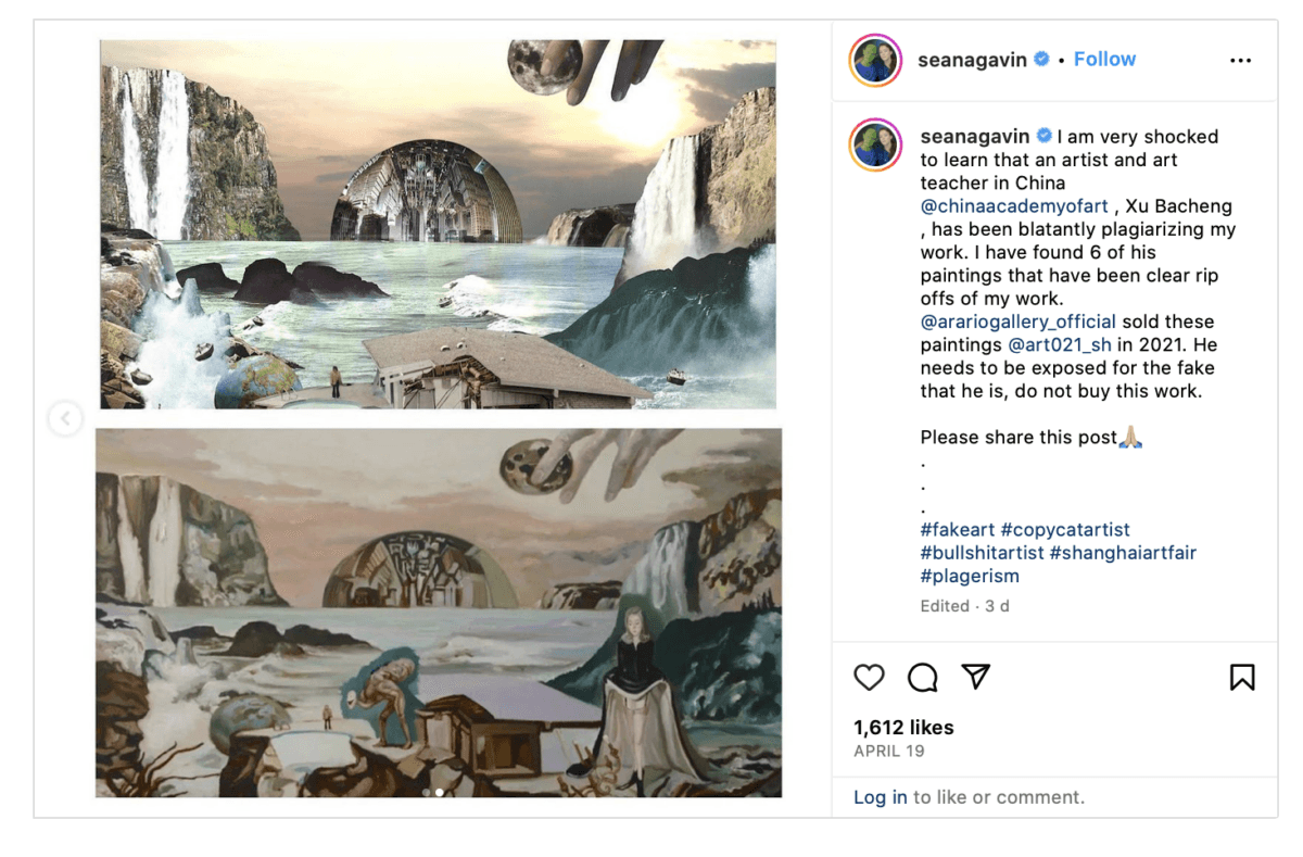 British artist Seana Gavin’s April 30 Instagram post showed a drawing of Chinese painter Xu Bacheng that closely resembled Gavin's work. (seanagavin/Instagram)