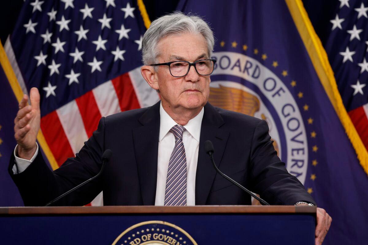 Federal Reserve Board Chair Jerome Powell delivers remarks at a news conference following a Federal Open Market Committee meeting in Washington on May 3, 2023. (Anna Moneymaker/Getty Images)