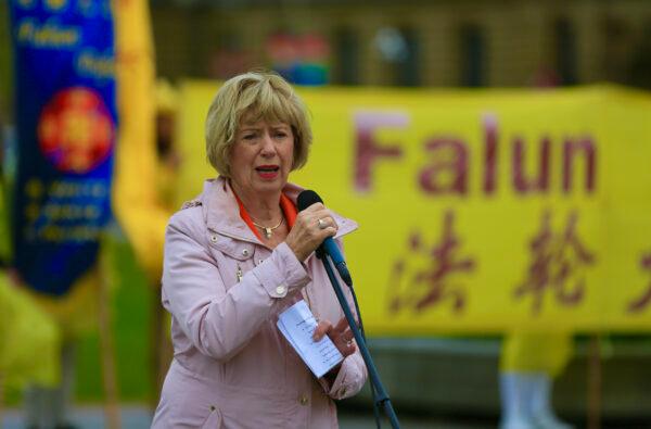 Liberal MP Judy Sgro speaks at a rally to celebrate World Falun Dafa Day on Parliament Hill in Ottawa on May 3, 2023. (Jonathan Ren/The Epoch Times)