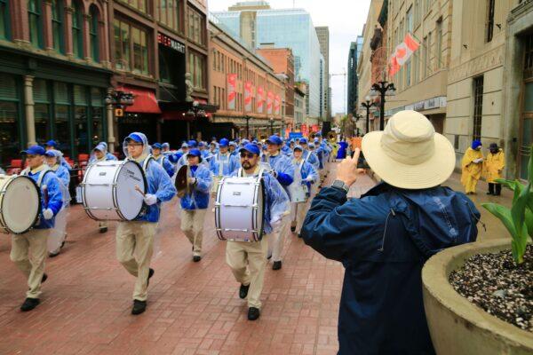 The Tianguo Marching Band performs in Ottawa on May 3, 2023, to celebrate Falun Dafa Day. (Jonathan Ren/The Epoch Times)
