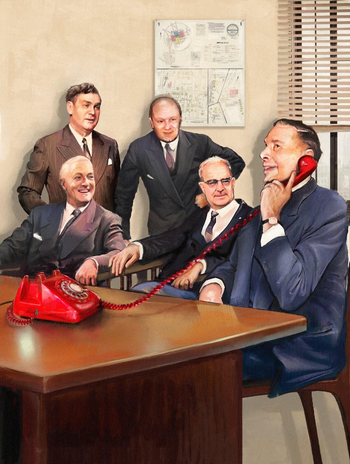 The bright red phone used for the first 911 emergency call, depicted here. (Illustration by Biba Kayewich for American Essence)