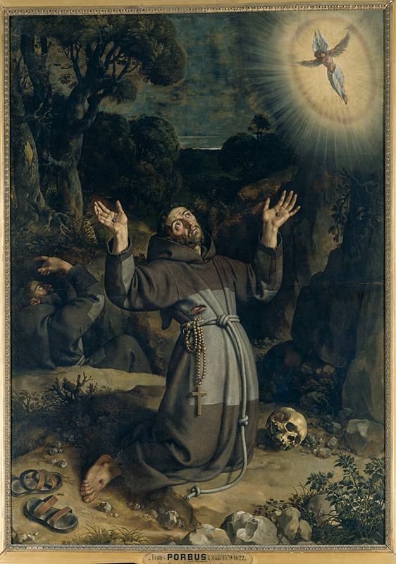 “Saint Francis Receiving the Stigmata,” 1620, by Frans Pourbus the Younger. Oil on canvas, 89 3/8 inches by 63 3/4 inches; Louvre Museum, Paris. (Gérard Blot/RMN-Grand Palais, Louvre Museum)