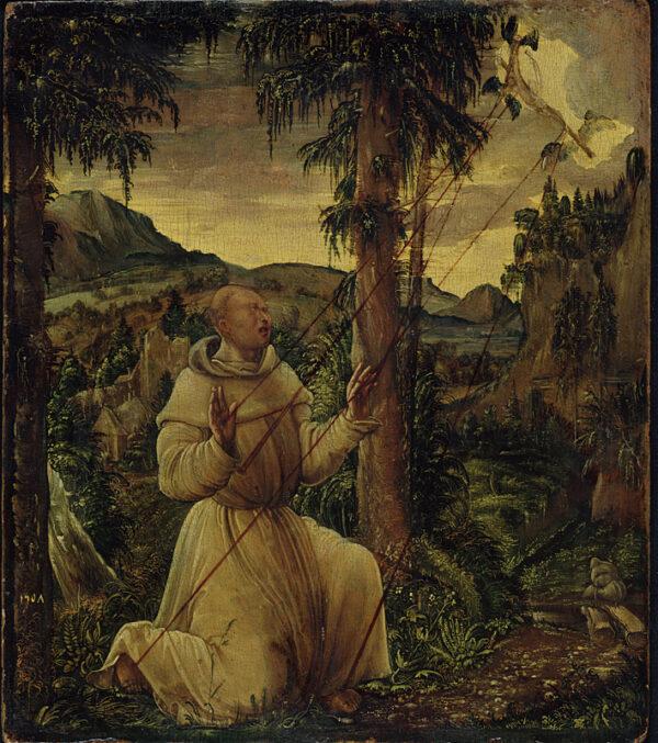 “Saint Francis Receiving the Stigmata,” 1507, by Albrecht Altdorfer. Oil on canvas; 9 1/2 inches by 8 1/4 inches. Picture Gallery, State Museums in Berlin. (Jörg P. Anders/Picture Gallery, State Museums in Berlin)