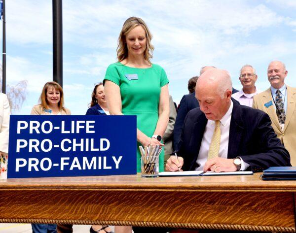 Montana Gov. Greg Gianforte signs five pro-life bills at the Montana State Capitol in Helena on May 3, 2023. (State of Montana)