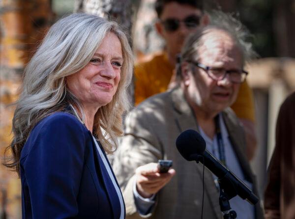 Alberta NDP Leader Rachel Notley makes a campaign announcement in Calgary, on May 4, 2023. (Jeff McIntosh/The Canadian Press)