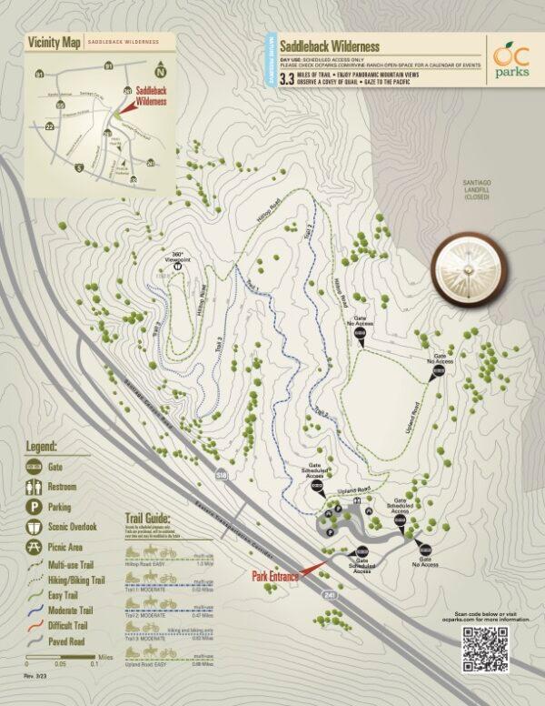 Trail map of the Saddleback Wilderness. (Courtesy of Orange County Parks)
