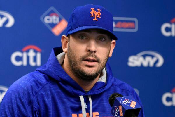 New York Mets starting pitcher Matt Harvey speaks to the media at Citi Field in New York on Oct. 6, 2015. (Kathy Kmonicek/AP Photo)