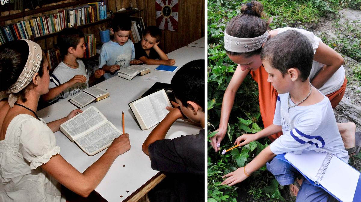 The Wild family engage in Bible study (Left) and gardening (Right). (Courtesy of <a href="https://www.wildbrothersproductions.com/off-the-couch-into-creation">The Wild Brothers</a>)