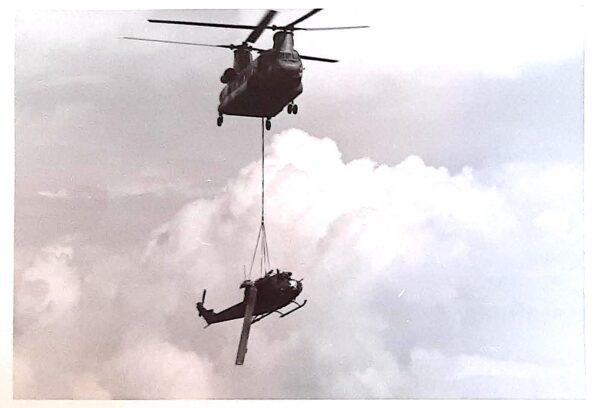 John's Huey helicopter after it crashed in Vietnam in 1971. (Courtesy Arnold Swift)
