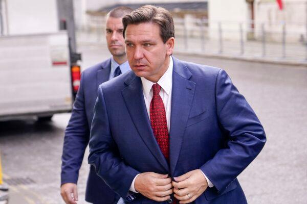 Florida Gov. Ron DeSantis arrives at the Foreign Office to visit Britain's Foreign Secretary in London on April 28, 2023. (Alberto Pezzali/AP Photo)