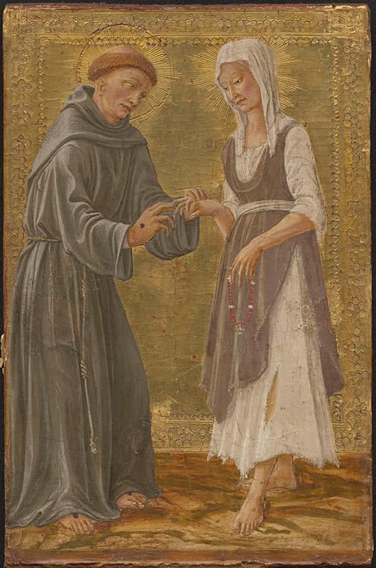 “Allegory of Francis and Lady Poverty,” circa 1460, by Vecchietta and workshop. Tempera on poplar; 11 5/8 inches by 7 1/8 inches. Alte Pinakothek, Munich. (Photo Scala, Florence/bpk; Picture Agency for Art, Culture and History, Berlin)