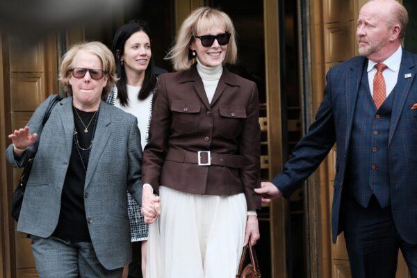 Writer E. Jean Carroll leaves a Manhattan courthouse after a jury found former President Donald Trump liable for sexually abusing her in a Manhattan department store in the 1990s, in New York City on May 9, 2023. (Spencer Platt/Getty Images)