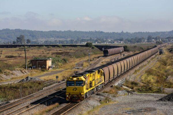 A coal train travels through the Hunter Valley in Singleton, Australia, on April 15, 2023. (Roni Bintang/Getty Images)