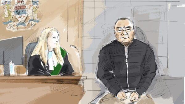 An artist's sketch of Kenneth Law in court in Brampton, Ont., May 3, 2023. (The Canadian Press/Alexandra Newbould)