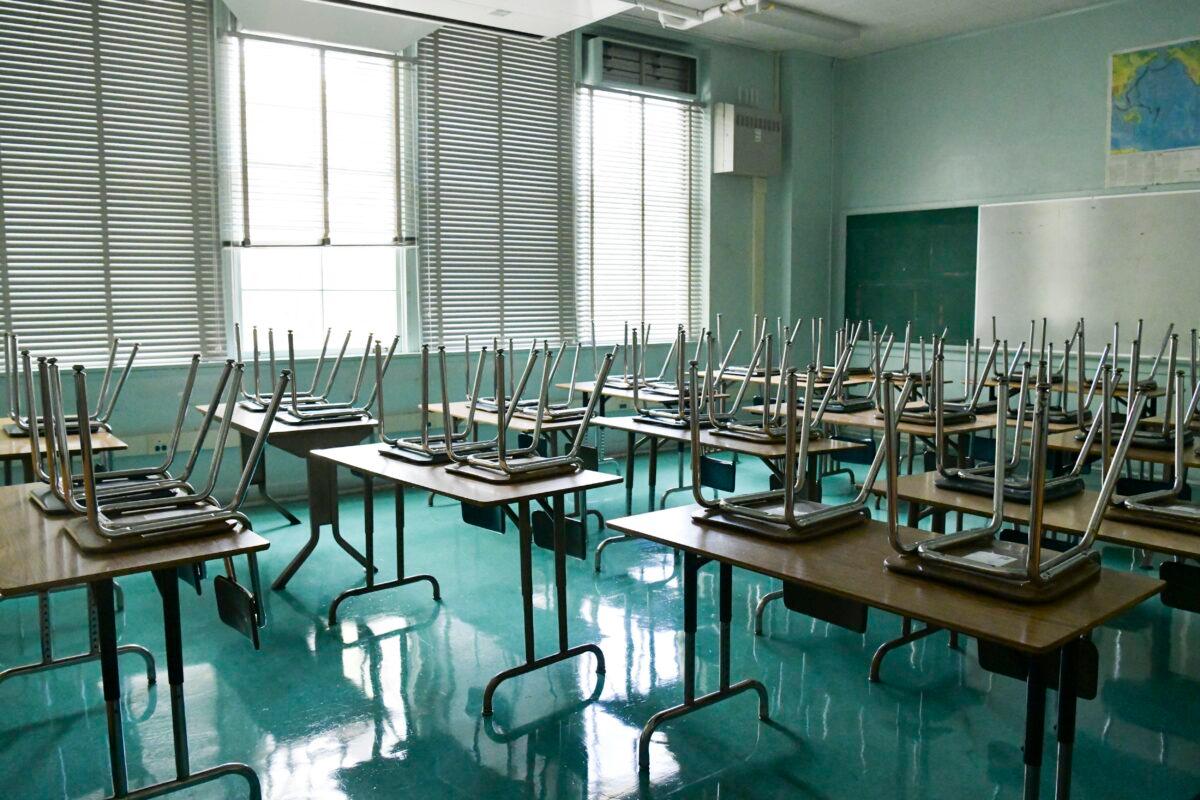 An empty classroom at Hollywood High School in Hollywood, Calif., on Aug. 13, 2020. (Rodin Eckenroth/Getty Images)