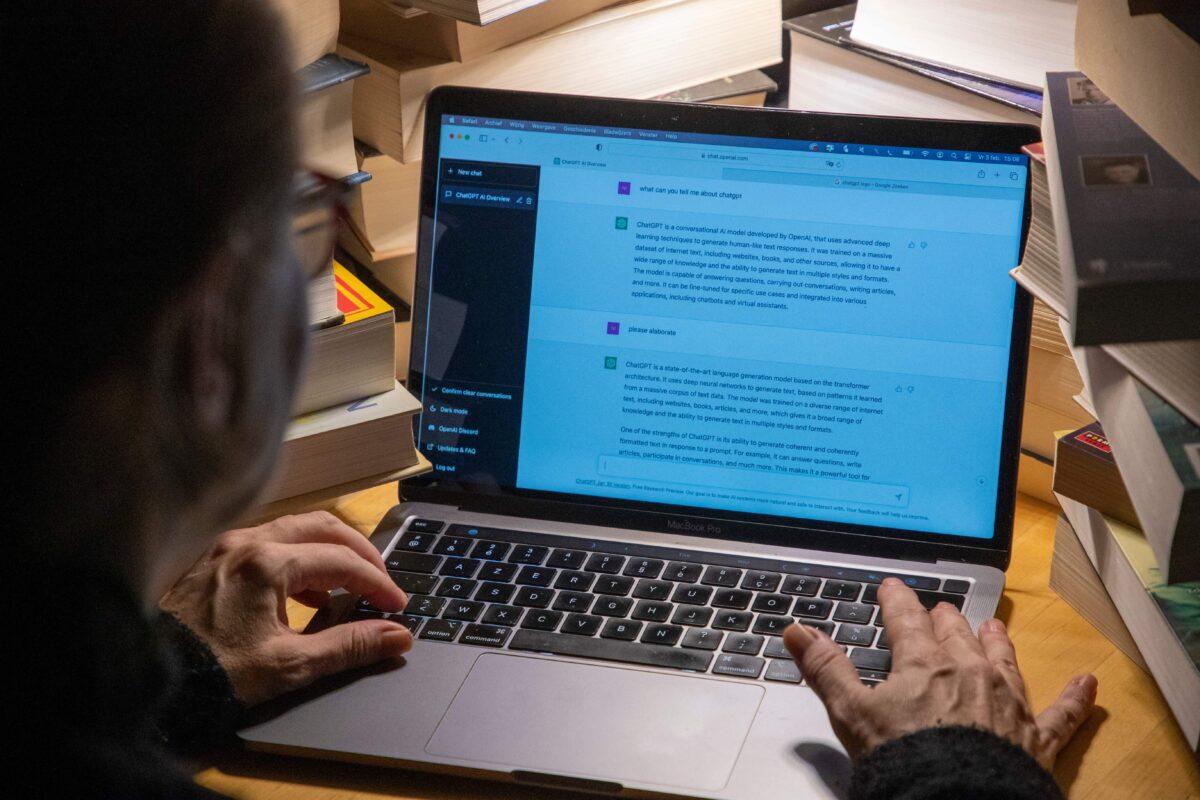 The ChatGPT artificial intelligence software, which generates human-like conversation, is seen on a laptop on Feb. 3, 2023. (Nicolas Maeterlinck/Belga Mag/AFP via Getty Images)
