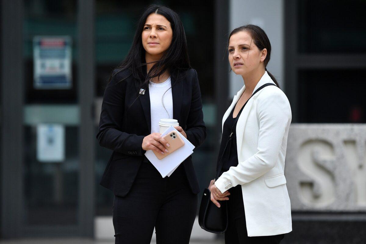 Leila Abdallah (left) returns to Parramatta District Court in Sydney, Australia, on March 19, 2021. (AAP Image/Joel Carrett)