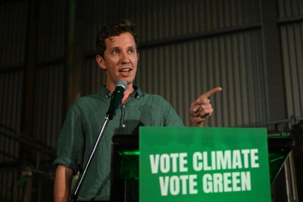 Greens MP Chandler-Mather speaks during the Greens national campaign in Brisbane, Australia, on May 16, 2022. (Dan Peled/Getty Images)