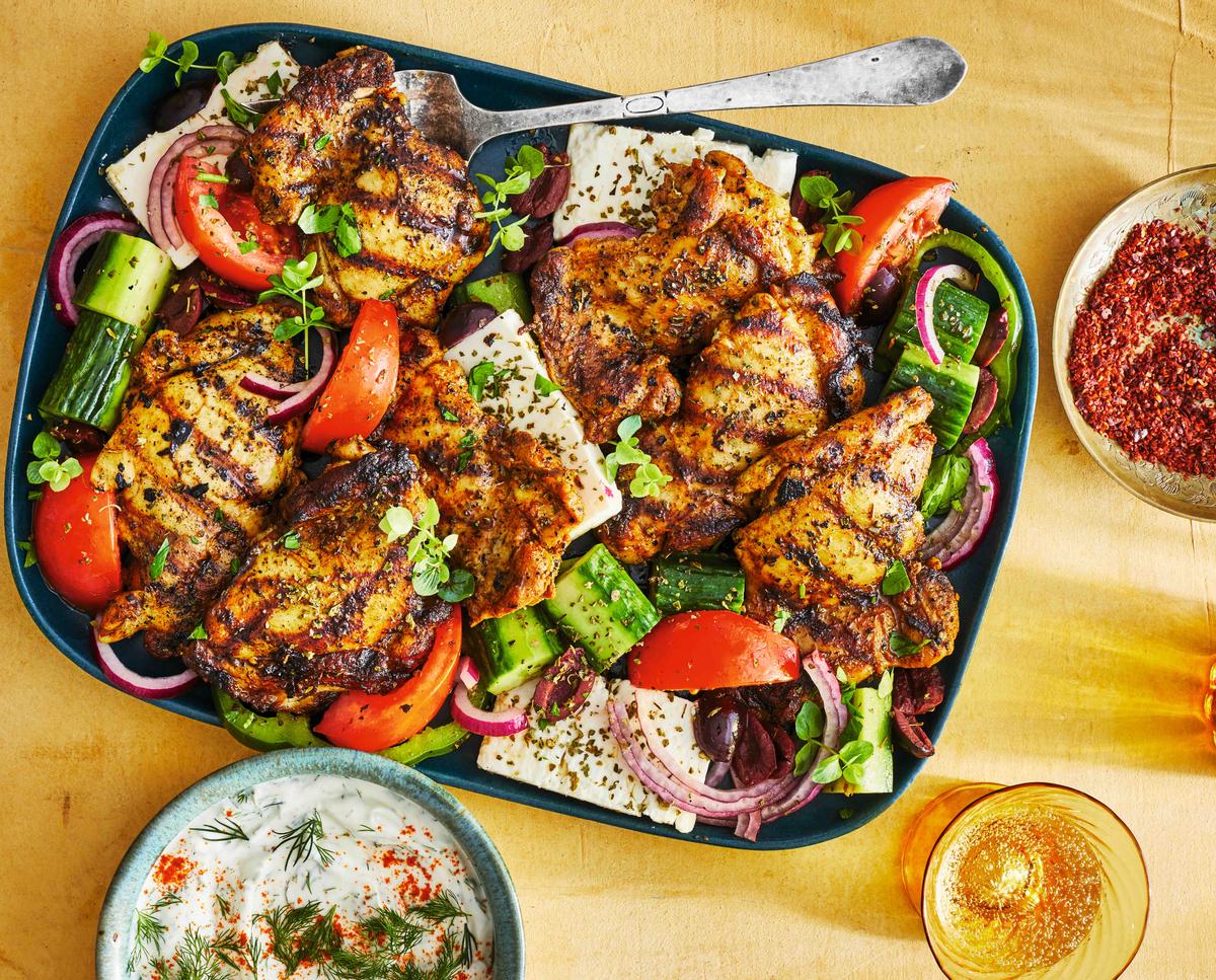 Charred Chicken Thighs With Dill Greek Yogurt Sauce