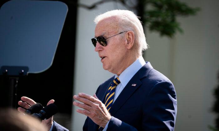 President Joe Biden speaks at an event in the White House Rose Garden on May 11, 2023. (Madalina Vasiliu/The Epoch Times)