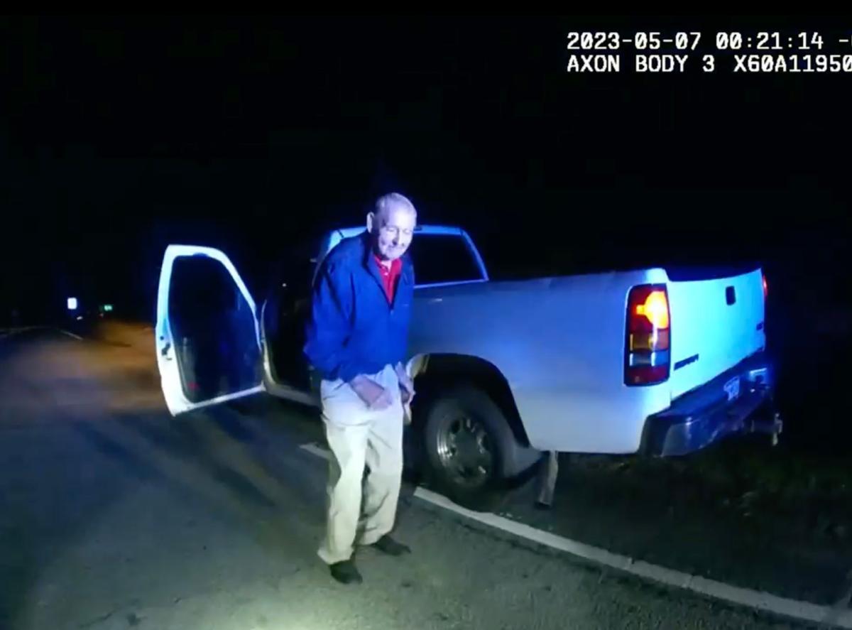 Bodycam footage shows the pickup truck driver, Fred, performing a two-step number on the side of the road during a traffic stop on May 7. (Courtesy of Pickens Police Department)
