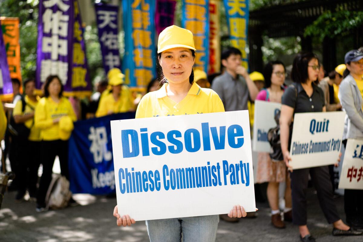Falun Gong practitioner Cathy Han at the World Falun Dafa Day parade in New York on May 12, 2023. (Samira Bouaou/The Epoch Times)