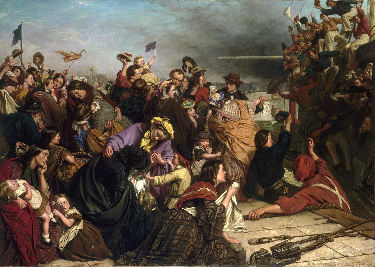 The complexities regarding emigration of social class, race, and gender in "The Parting Cheer," 1861, by Henry Nelson O'Neil. Oil on canvas. Royal Museums Greenwich, London. (Public Domain)