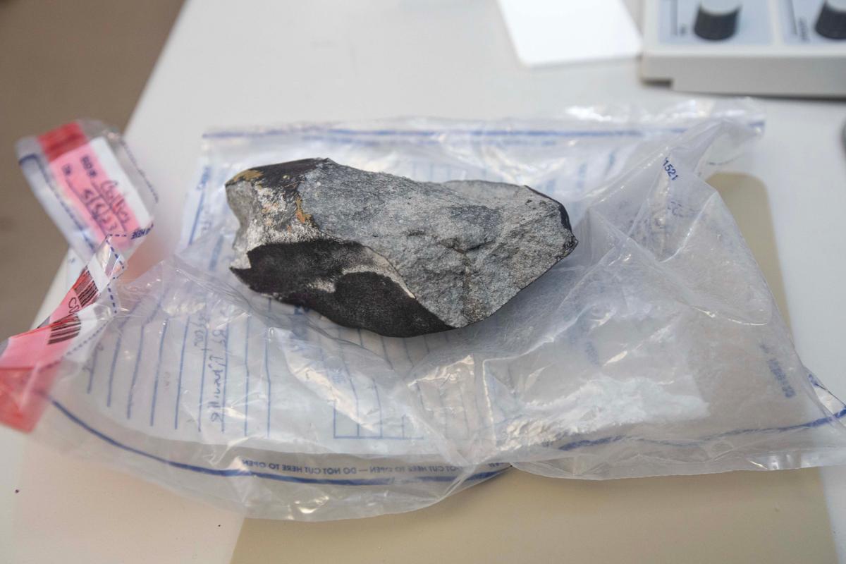 The “Titusville, NJ” meteorite at The College of New Jersey. (Courtesy of Anthony DePrimo via The College of New Jersey)