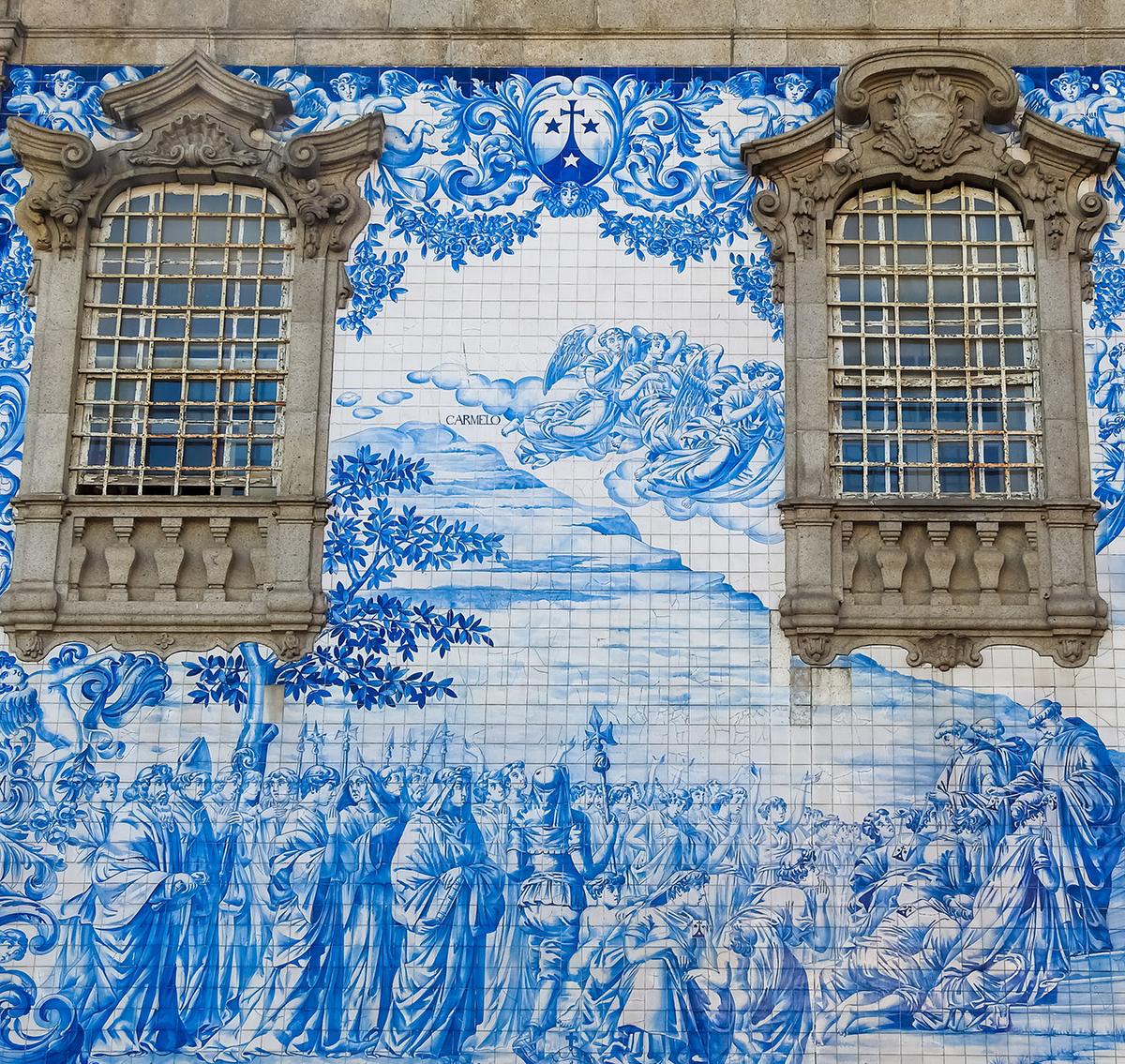 Detail of azulejos tile art depicting biblical scenes on the side of Chapel of Souls. (Cassia Bars Hering/Shutterstock)
