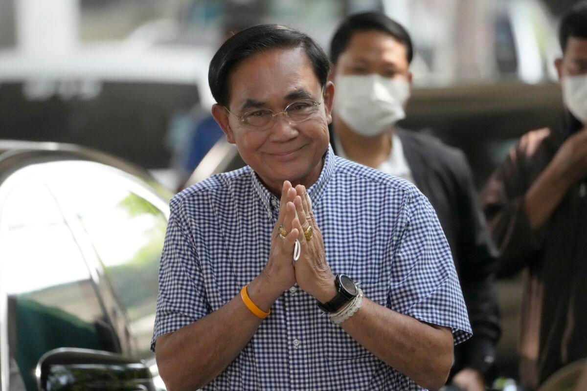 Thailand Prime Minister Prayuth Chan-ocha arrives to cast his vote during a general election at a polling station in Bangkok on May 14, 2023. (Sakchai Lalit/AP Photo)