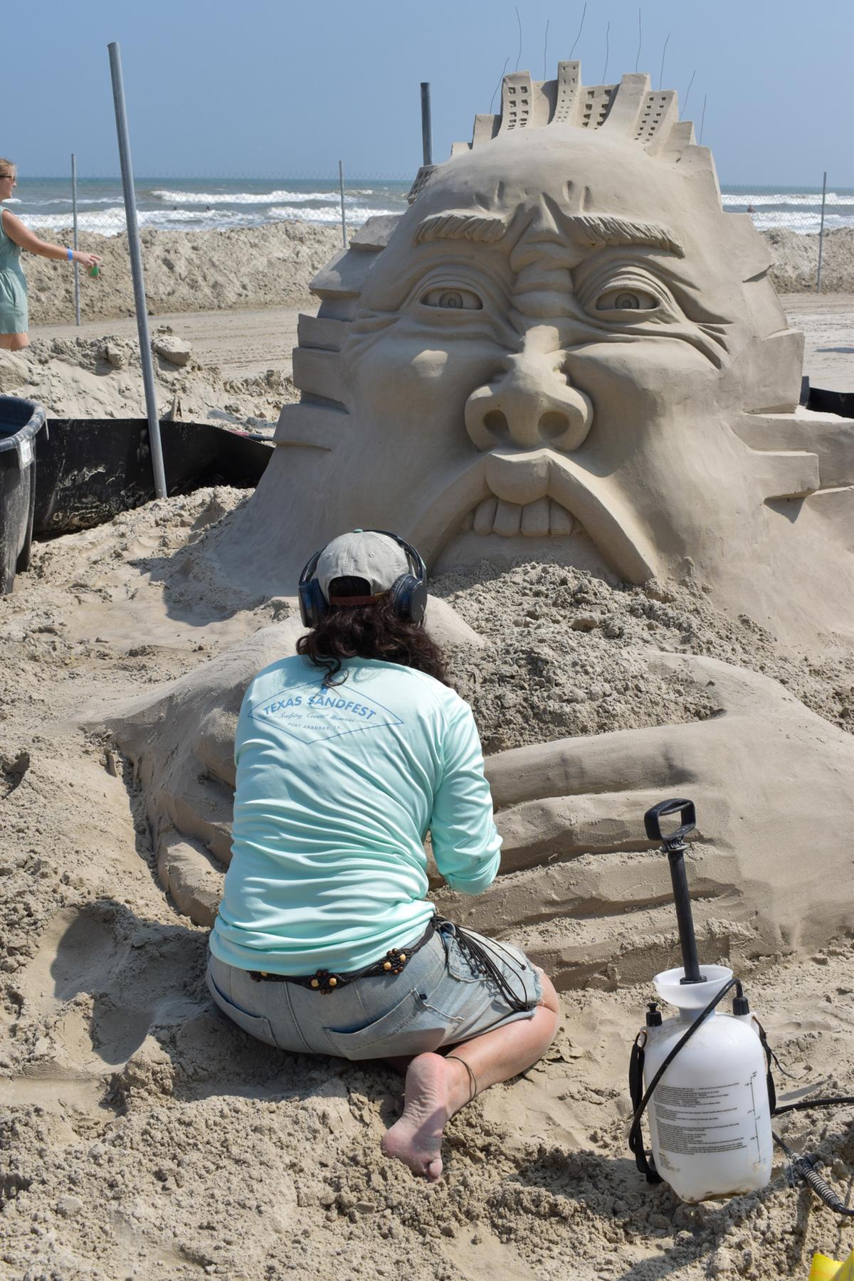 Sand sculpture "Social Bulimia" by Isabelle Gasse at Texas SandFest 2023 in Port Aransas, Texas. (Courtesy of Port Aransas Tourism Bureau/TNS)
