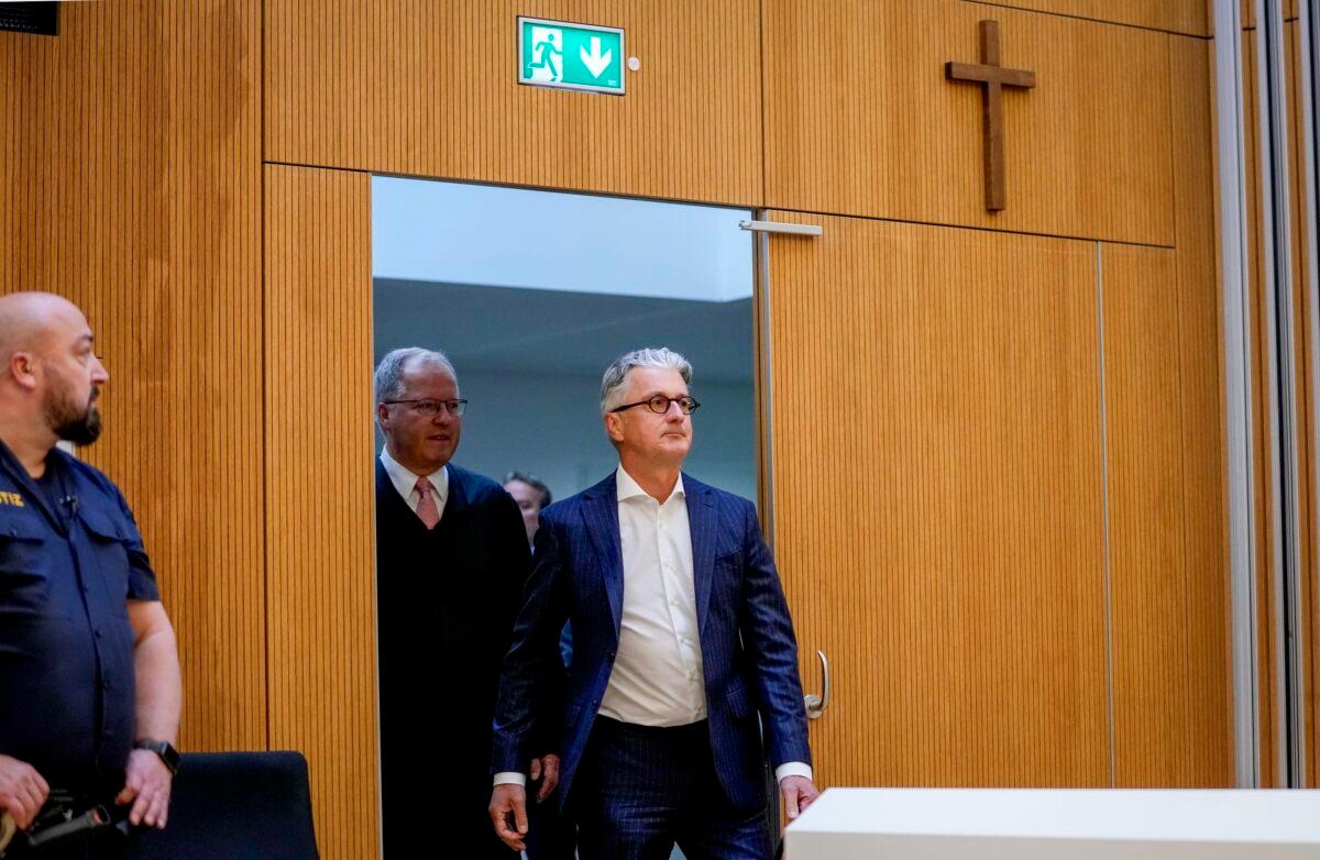 Rupert Stadler, former CEO of German car manufacturer Audi, enters a regional court room in Munich on May 16, 2023. (Matthias Schrader/AP Photo)