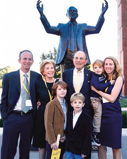 Ed Hajim with his family at the University of Rochester dedication of his statue in the Engineering Quadrangle named after him in 2016. (Courtesy of Ed Hajim)