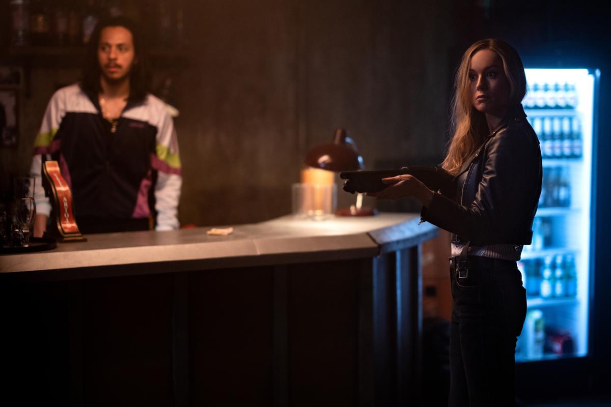 Tess (Brie Larson, R) pointing a shotgun in a bar, in "Fast X." (Peter Mountain/Universal Pictures)