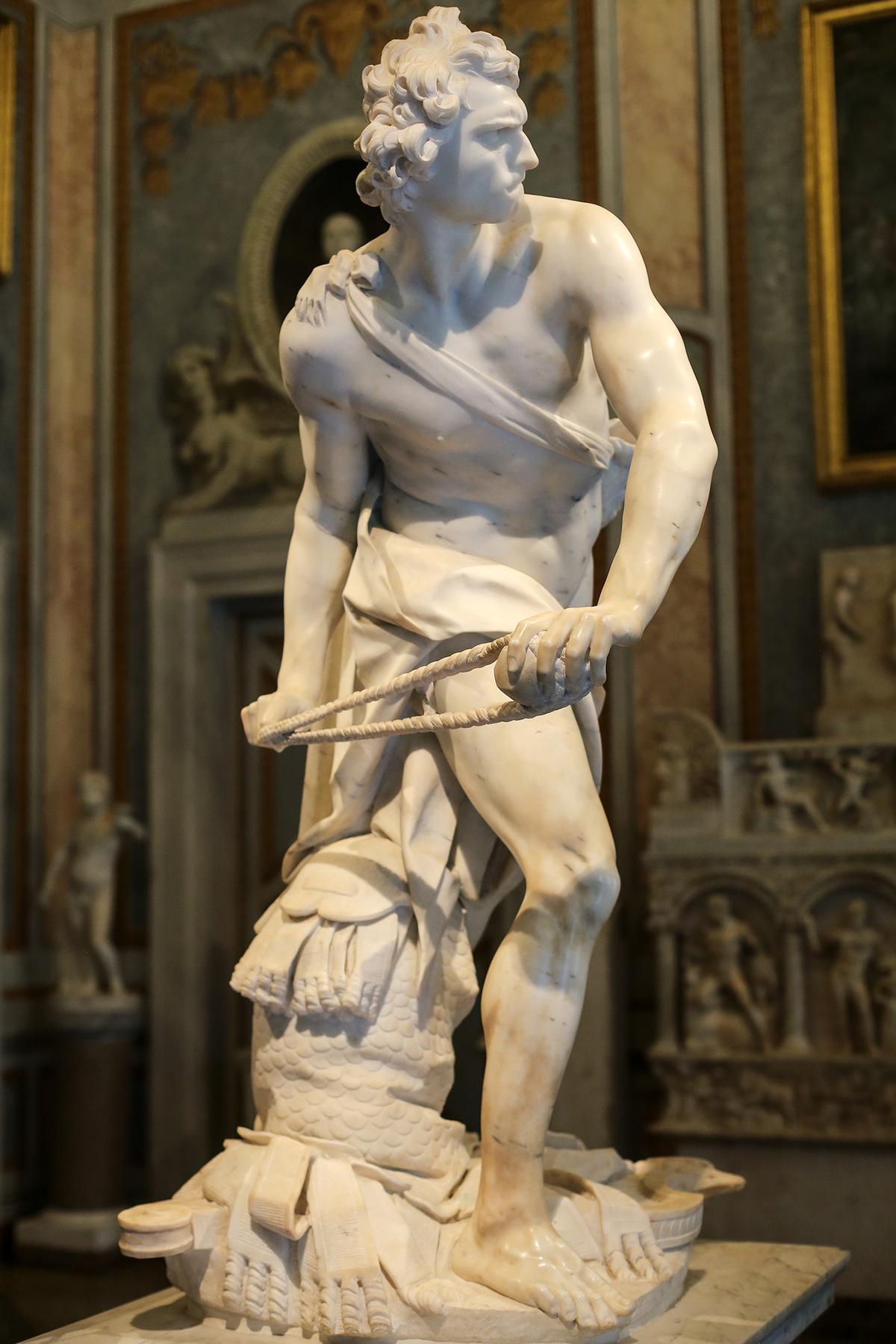 "David," between 1623 and 1624, by Gian Lorenzo Bernini. Marble; 66.9 inches. Borghese Gallery, Italy. (wjarek/Shutterstock)