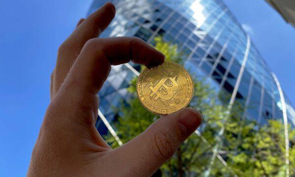 A visual representation of the Bitcoin cryptocurrency is pictured in London on May 30, 2021. (Edward Smith/Getty Images)