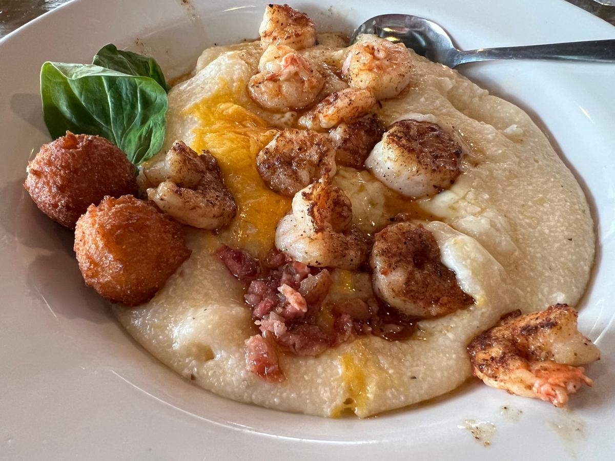 The shrimp and grits at Skipper’s Fish Camp are rich and creamy and made with Georgia Wild Shrimp, a local delicacy. (Mary Ann Anderson/TNS) Oaks on the River)