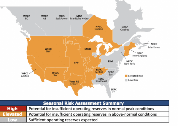 The North American Electric Reliability Corporation (NERC) has identified nine regional grids in North America that face elevated risk of power outages this summer. (Courtesy North American Electric Reliability Corporation)