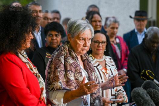 Pat Anderson with the Referendum Working Group address the media after the Constitution Alteration (Aboriginal and Torres Strait Islander Voice) 2023 bill in introduced to the federal Parliament in Canberra, Australia on March 30, 2023. (Martin Ollman/Getty Images)