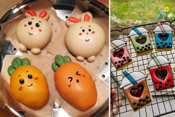 Hebe, the mother of six, bakes adorable boba cookies and steamed buns in the shapes of carrot and bunny. (Courtesy of Hebe)