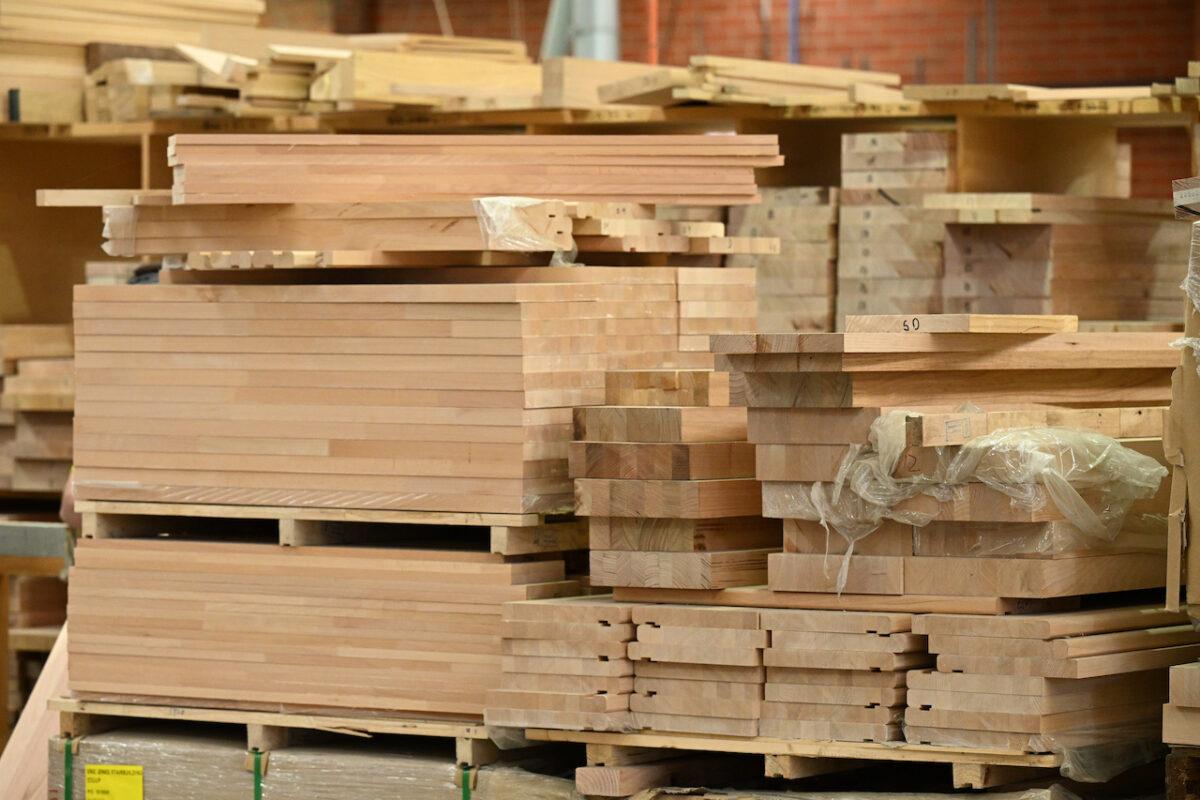 Timber supplies are seen during a workshop tour in Blackburn, Melbourne, Australia on April 20, 2023. (AAP Image/James Ross)