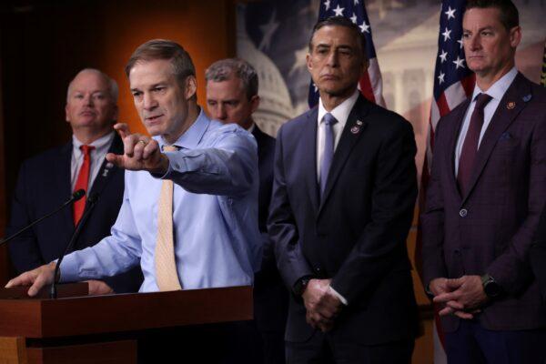 Rep. Jim Jordan (R-Ohio) speaks during a news conference on “FBI whistleblower testimony” at the U.S. Capitol in Washington on May 18, 2023. (Alex Wong/Getty Images)