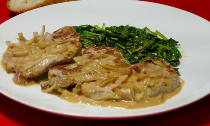 Pork Scallopini With Mustard Sauce and Sauteed Kale Features Layers of Flavor