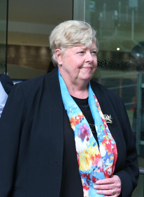 Former Victoria Police Chief Commissioner Christine Nixon leaves the Royal Commission into the Management of Police Informants at the Fair Work Commission in Melbourne on Dec. 18, 2019. (David Crosling/AAP Image)