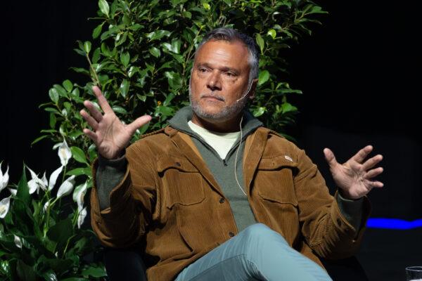 A supplied image of Stan Grant talking about his new book The Queen is Dead at the Melbourne Writers Festival in Melbourne, Australia on May 6, 2023. (AAP Image/Supplied by Andrew Guo, Atticus Media)