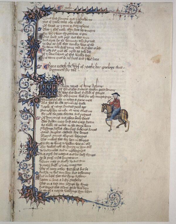 The "Wife of Bath's Tale" in the Ellesmere manuscript of "The Canterbury Tales," circa 1405–1410. (Public Domain)