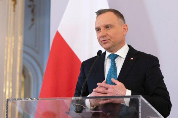 Polish President Andrzej Duda attends a joint press conference with the Austrian President during an official visit to Vienna on April 14, 2023. (Alex Halada/AFP via Getty Images)