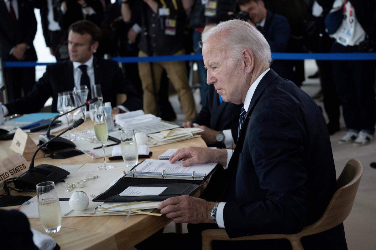 U.S. President Joe Biden attends a meeting during the G-7 Leaders' Summit in Hiroshima, Japan, on May 19, 2023. (Brendan Smialowski/AFP via Getty Images)